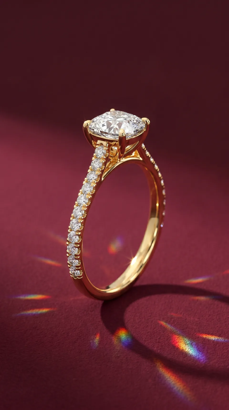 Custom round cathedral sidestone engagement ring by Miruu